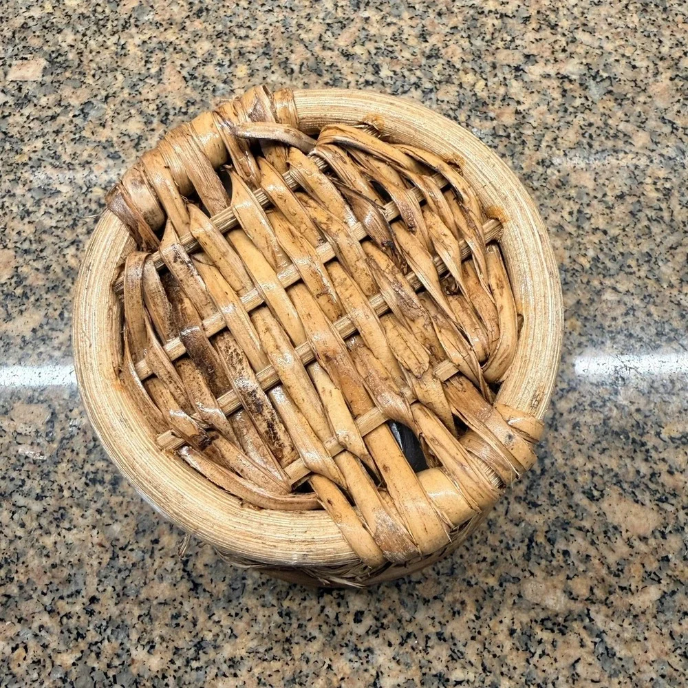 Small Braided Rattan Flower Pot Planter Basket Light Brown Philippines Decor